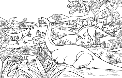 Dibujo de Apatosaurio-Brontosaurio, Rhamphorhynchus, Alosaurio ...