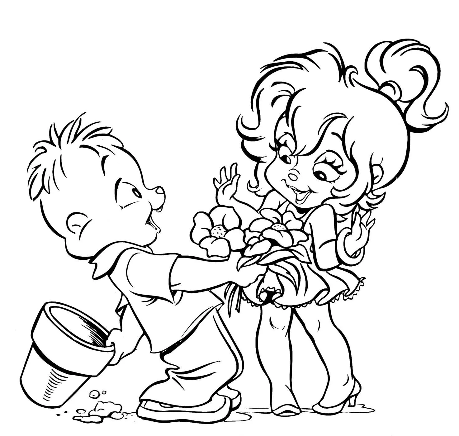 Dibujo de Las Ardillas de Alvin regalando flores para colorear ... Dibujo de Las Ardillas de Alvin regalando flores para colorear ...