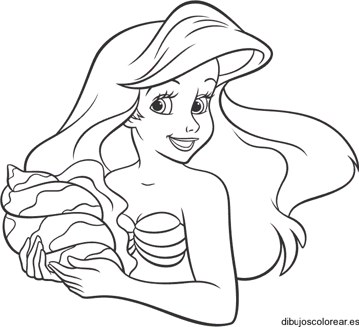 Dibujo de Ariel con un caracol | Dibujos para Colorear