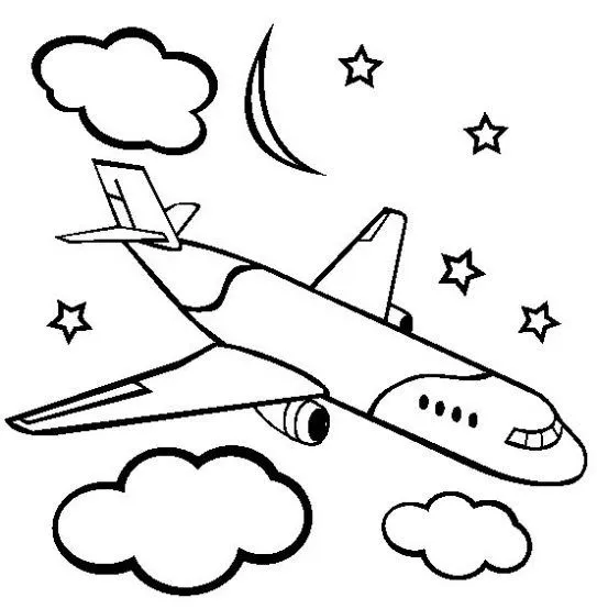de Avión volando de noche para colorear. Dibujos infantiles de Avión ...