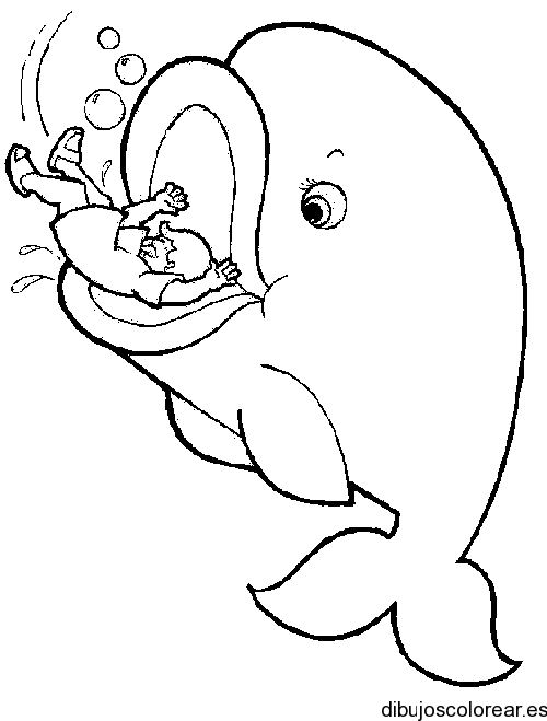 Dibujo de una ballena y Jonás | Dibujos para Colorear