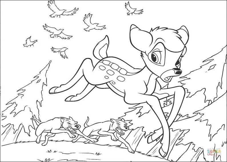 Dibujo de Bambi huyendo del lobo para colorear | Dibujos para ...