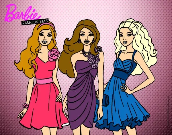 Dibujo de Barbie y sus amigas vestidas de fiesta pintado por ...