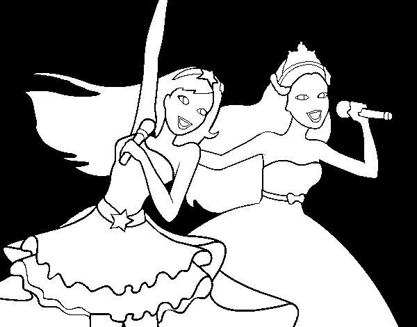 Dibujo de Barbie y la princesa cantando para Colorear - Dibujos.net