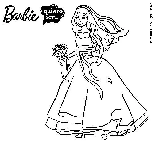 Dibujo de Barbie vestida de novia para Colorear - Dibujos.net