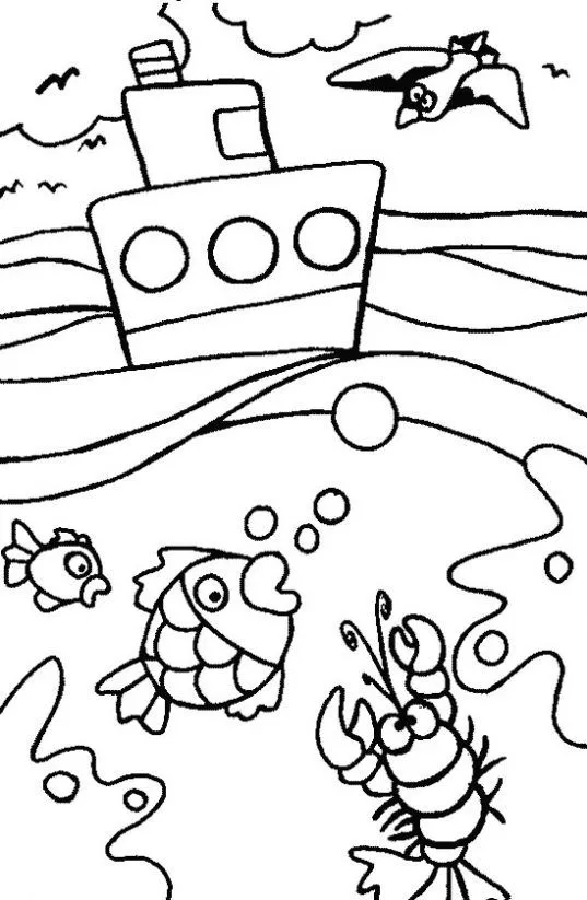 Dibujo de Barco en el océano para colorear. Dibujos infantiles de ...