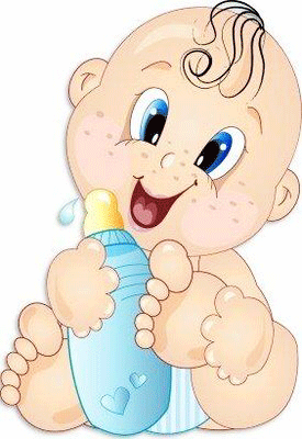 Dibujo de bebe con su biberon en azul