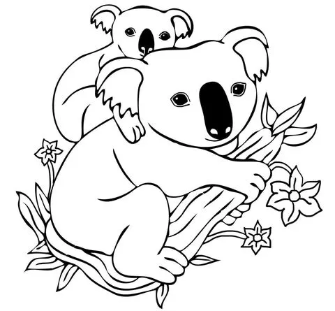 Dibujo de Bebé Koala sobre el lomo de su mamá para colorear ...