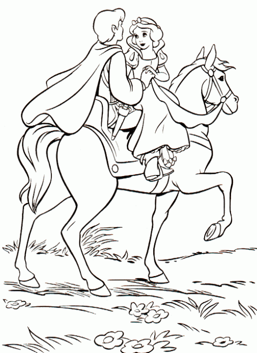 Dibujo de Blancanieves a caballo con su príncipe. Dibujo para ...