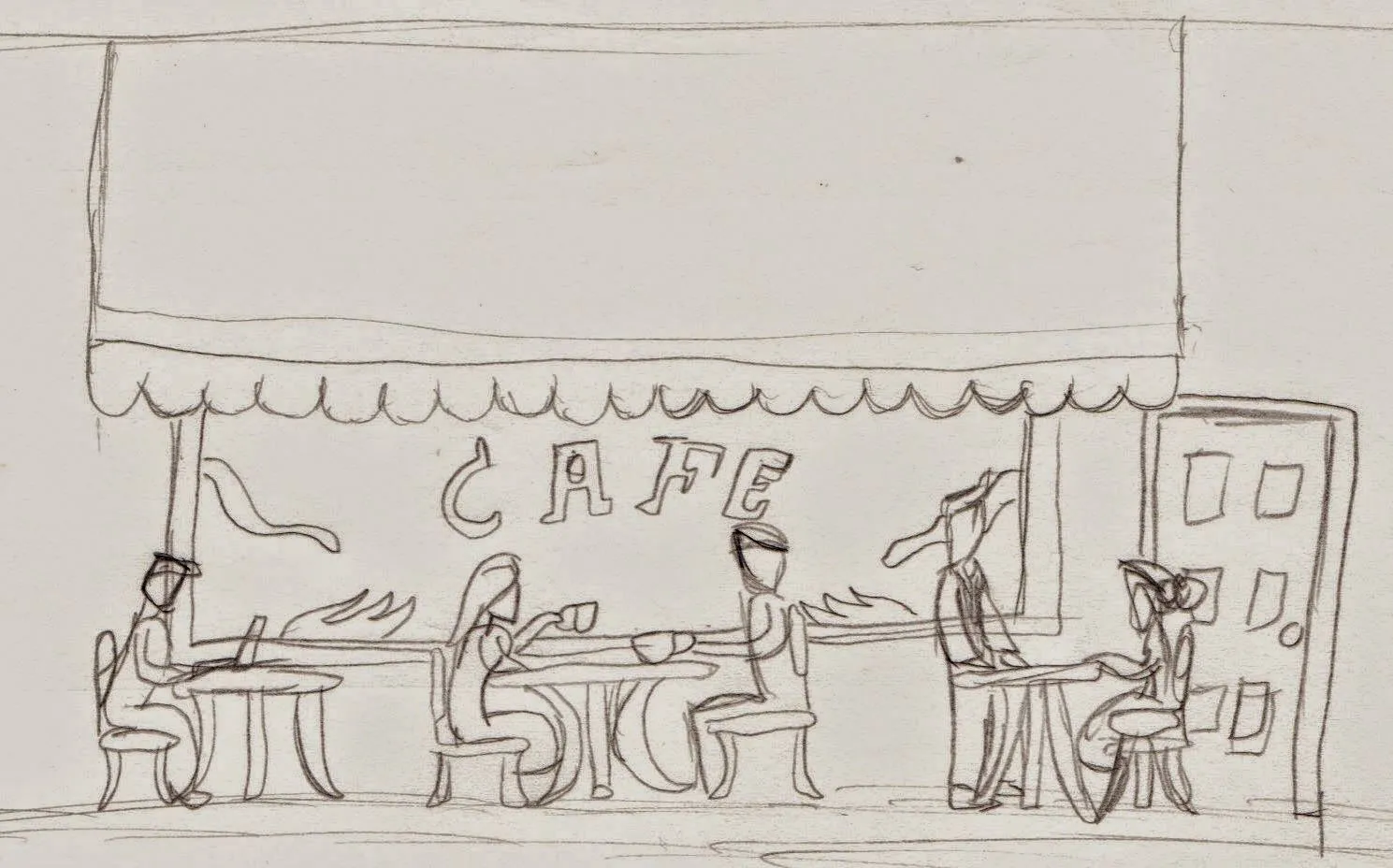 1 Día 1 Dibujo: Boceto/Ilustración Terraza de cafetería 1 Día 1 Dibujo: Boceto/Ilustración Terraza de cafetería