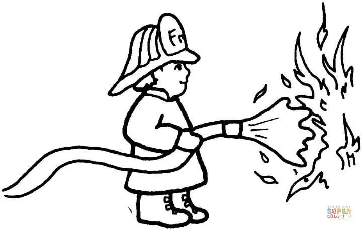 Dibujo de Un Bombero Apaga el Incendio para colorear | Dibujos ...