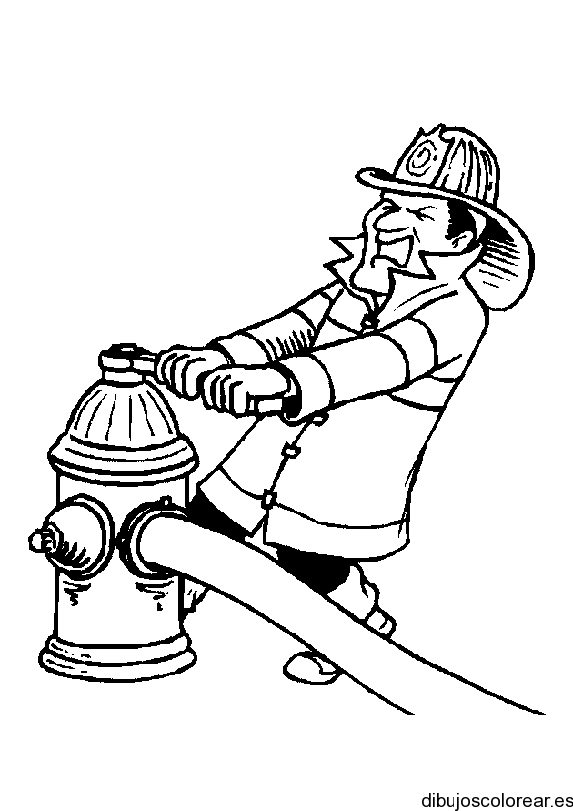 Dibujo de un bombero en un hidrante | Dibujos para Colorear