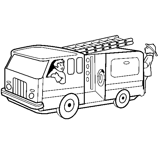 Dibujo de Bomberos en el camión para Colorear - Dibujos.net