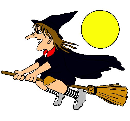 Dibujo de bruja con escoba en Halloween | Fiestas y celebraciones