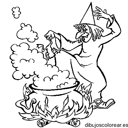 Dibujo de una bruja haciendo una poción | Dibujos para Colorear