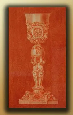 Dibujo de caliz barroco realizado con sanguina.