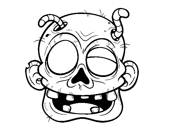 Dibujo de Cara de zombie con gusanos para Colorear - Dibujos.net