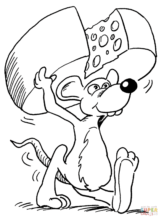 Dibujo de Caricatura de un Ratón llevando Queso para colorear ...