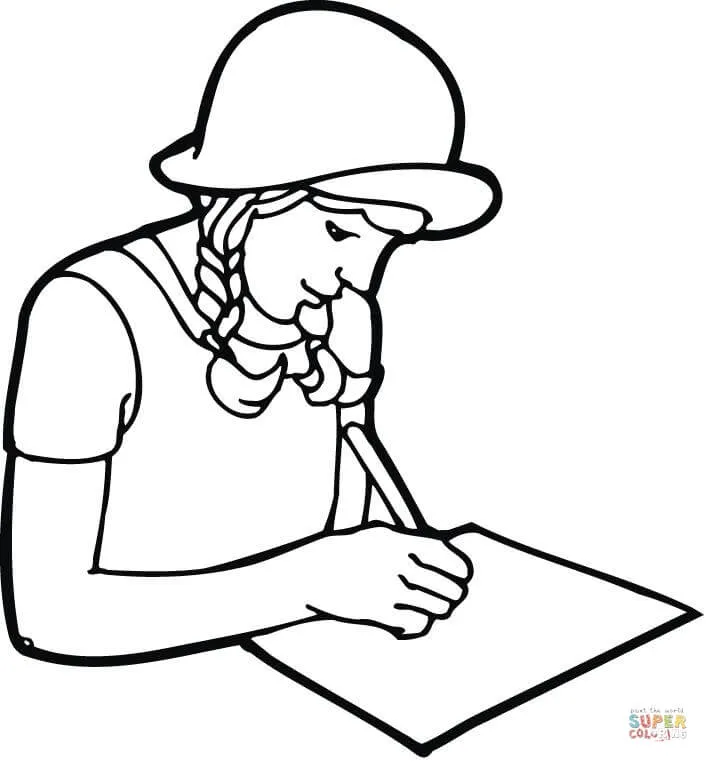 Dibujo de Chica estudiante escribiendo en un papel para colorear | Dibujos para  colorear imprimir gratis