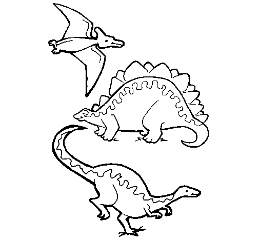 Dibujo de Tres clases de dinosaurios para Colorear - Dibujos.net