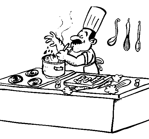 Dibujo de Cocinero en la cocina para Colorear - Dibujos.net