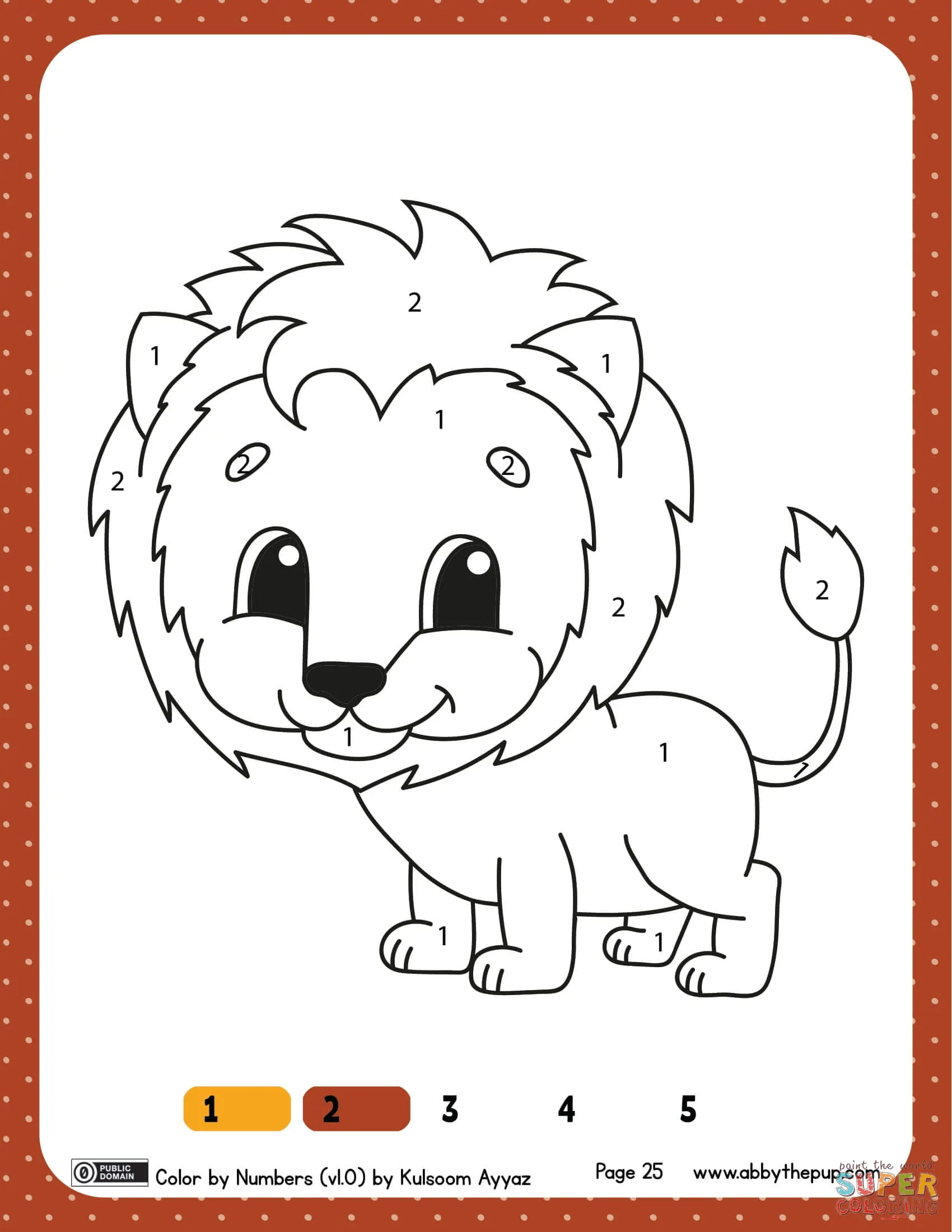 Dibujo de Color de león por números 1-2 para colorear | Dibujos para  colorear imprimir gratis