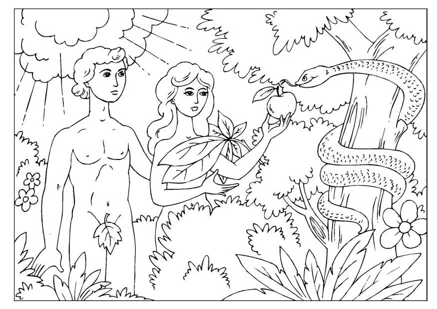 Dibujo para colorear Adán y Eva - Img 25966
