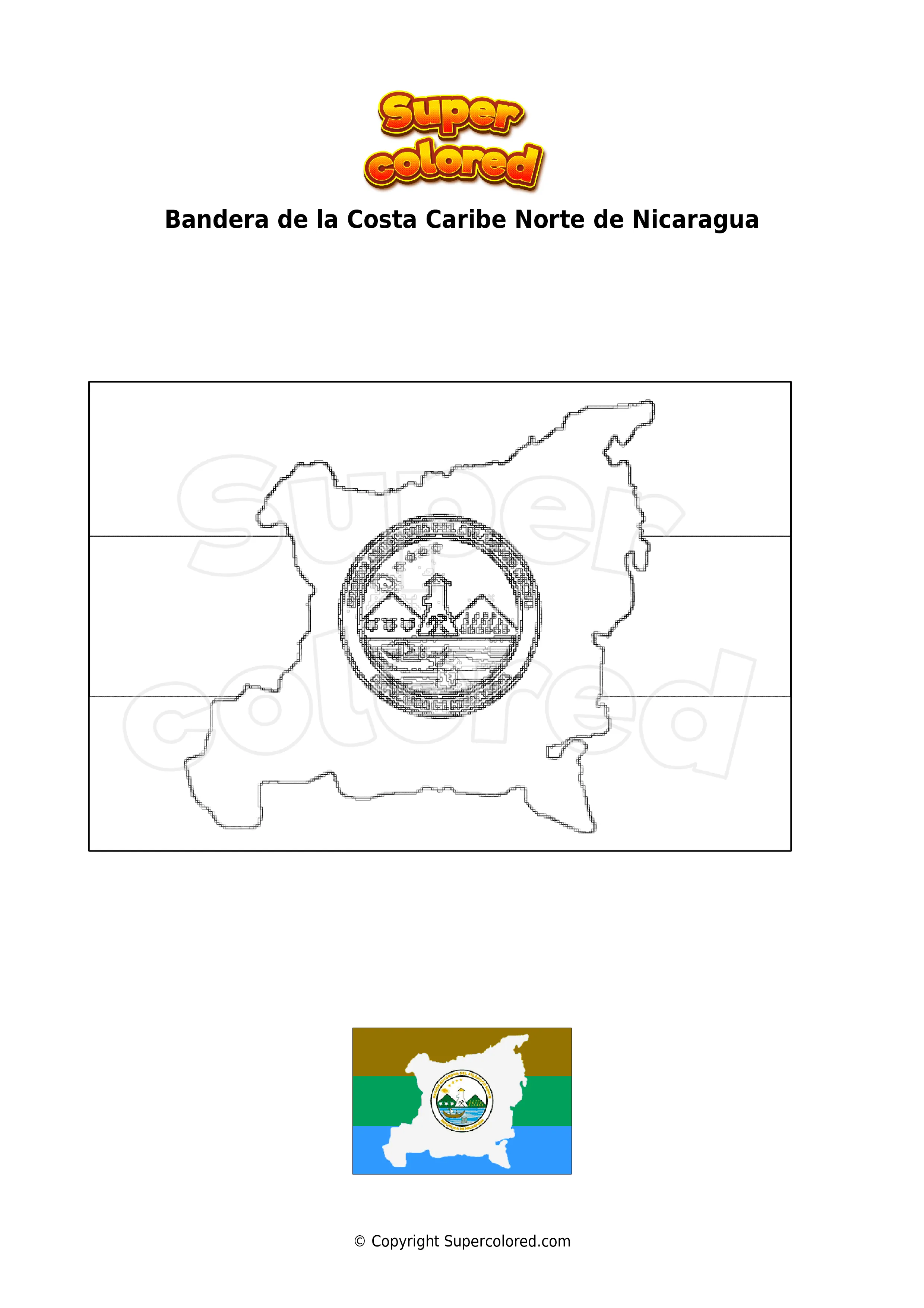 Dibujo para colorear Bandera de la Costa Caribe Norte de Nicaragua -  Supercolored.com