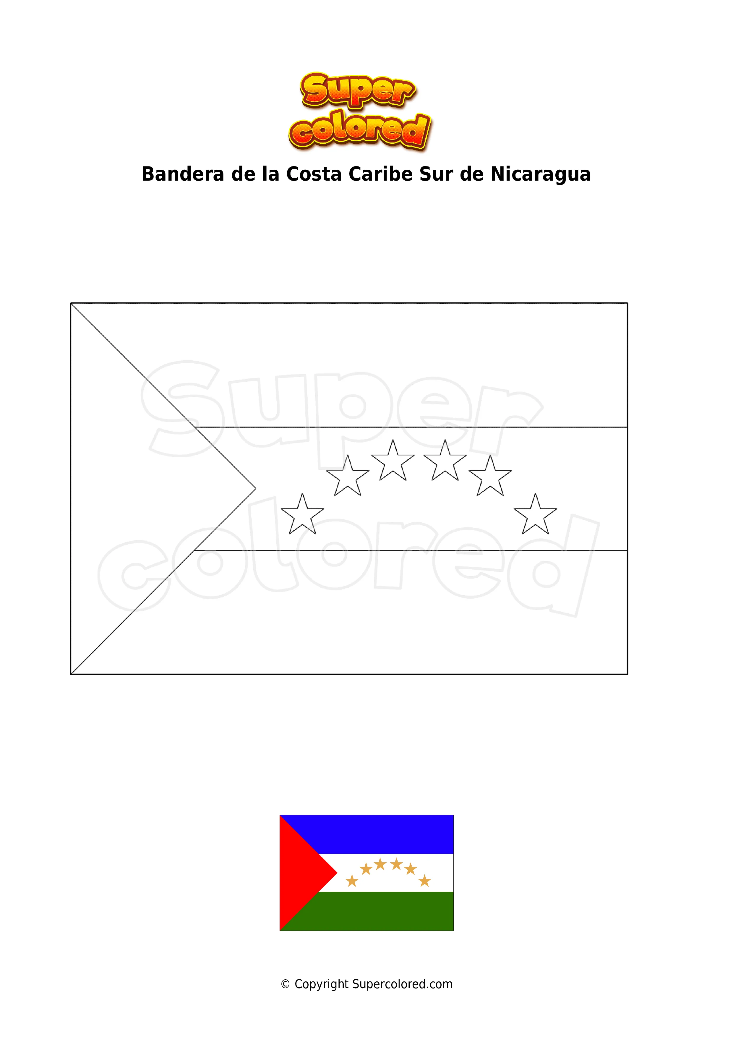 Dibujo para colorear Bandera de la Costa Caribe Sur de Nicaragua -  Supercolored.com