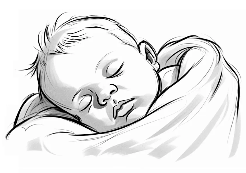 Dibujo para colorear de un bebé dormido