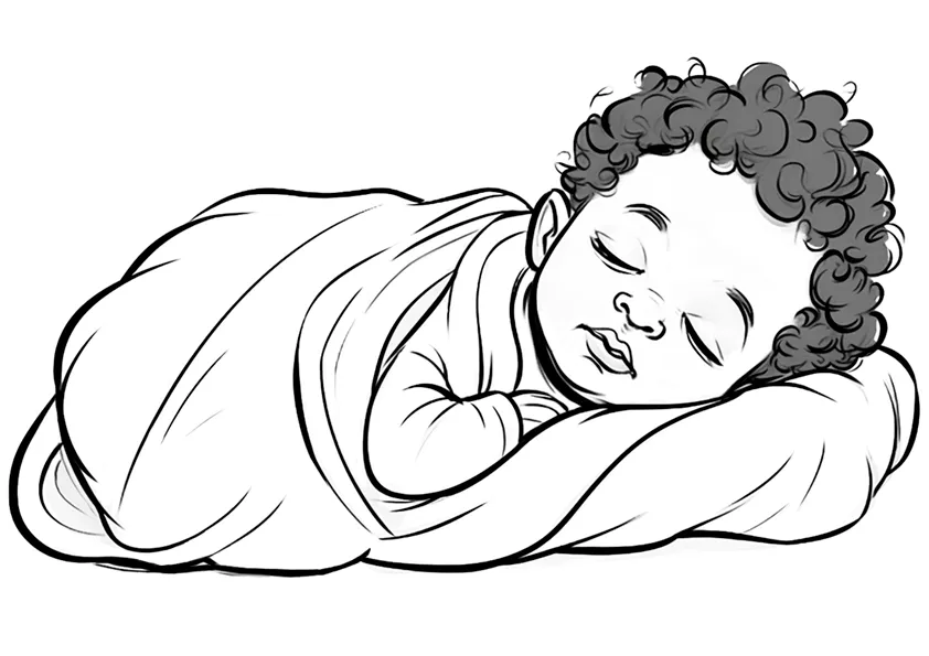 Dibujo para colorear de un bebé durmiendo en el saco