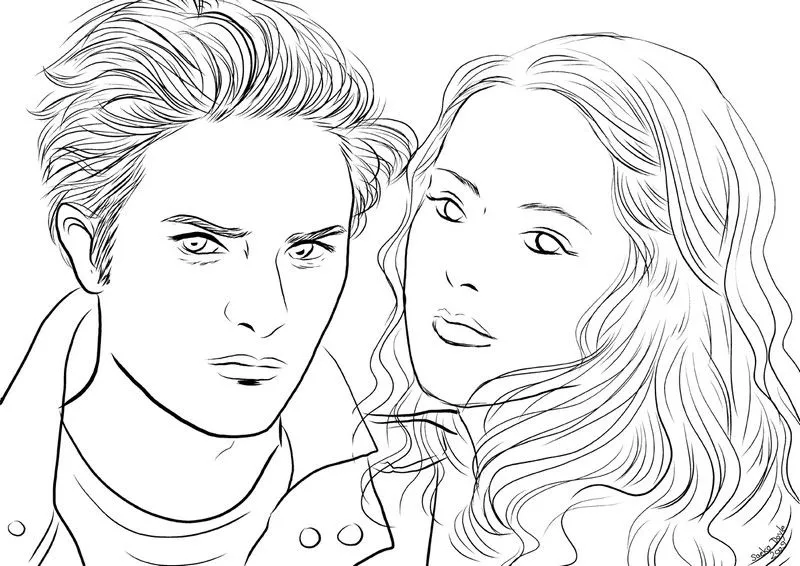 Dibujo para colorear Famosos : Twilight - Edward y Bella 1