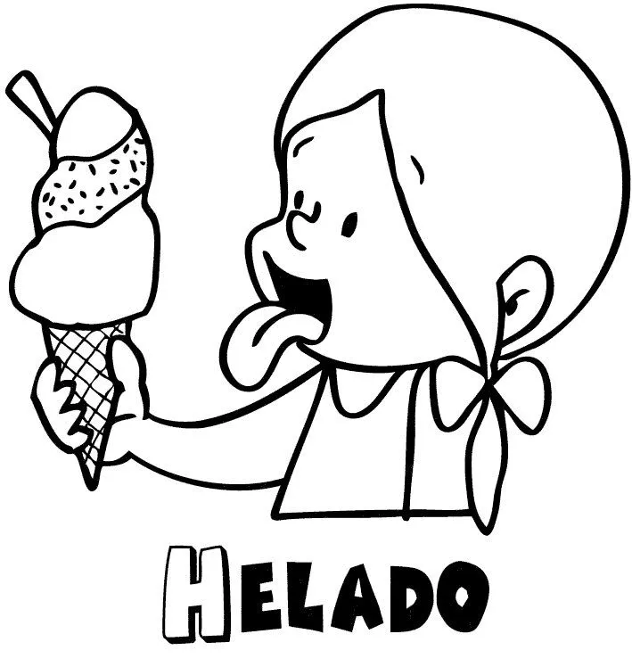 Dibujo para colorear de niña comiendo helado en verano