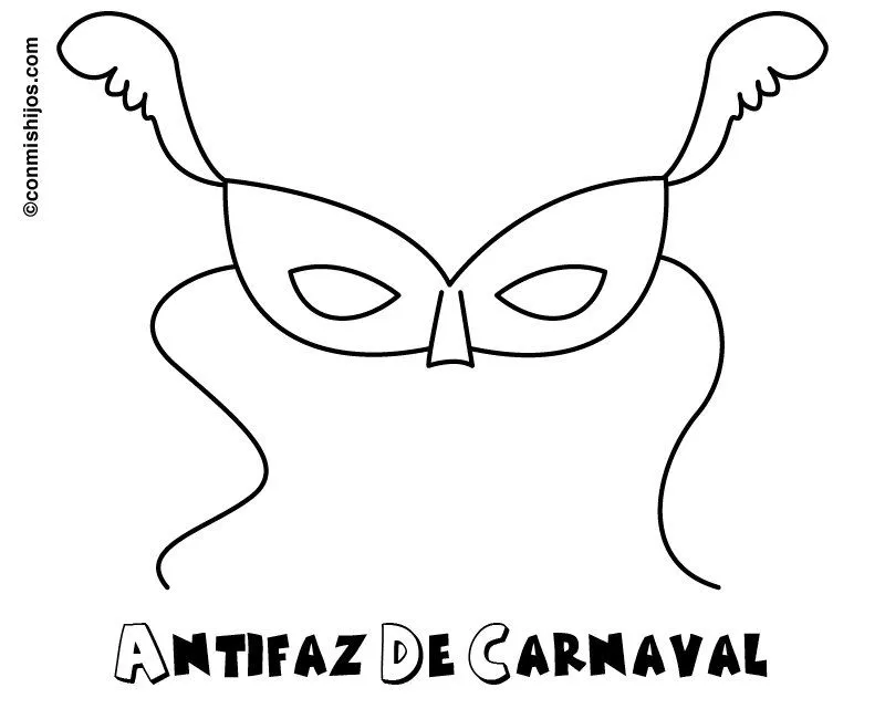 Dibujo para colorear con los niños de un antifaz de Carnaval
