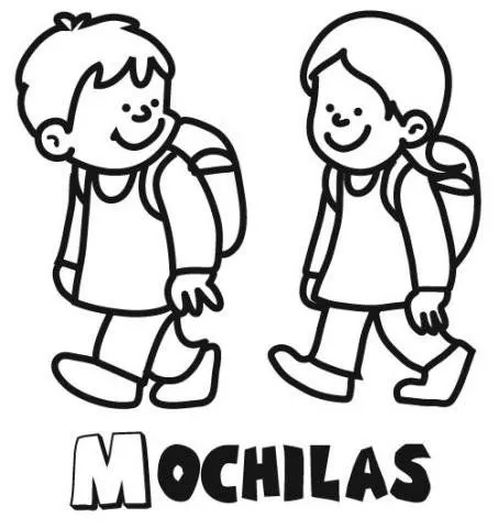 Imprimir: Dibujo para colorear de niños con mochilas yendo al colegio