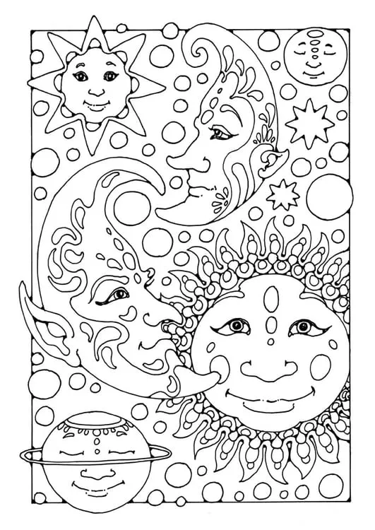 Dibujo para colorear sol, luna y estrellas - Img 25665