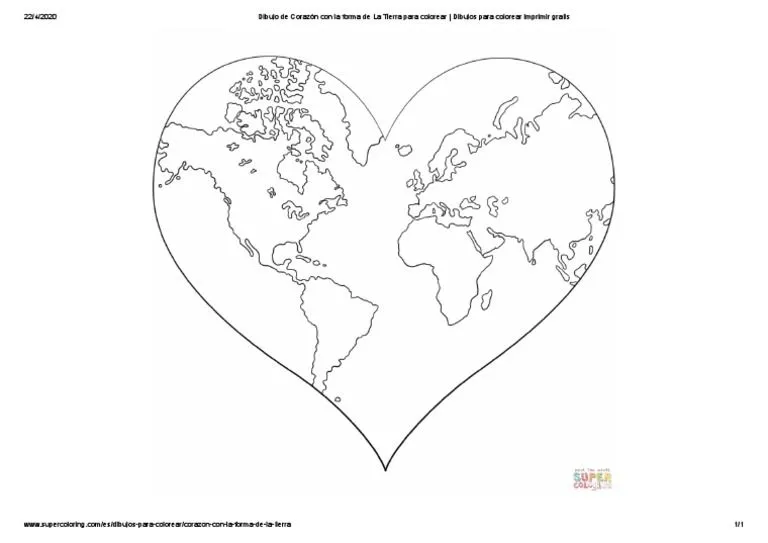 Dibujo de Corazón Con La Forma de La Tierra para Colorear - Dibujos para  Colorear Imprimir Gratis | PDF