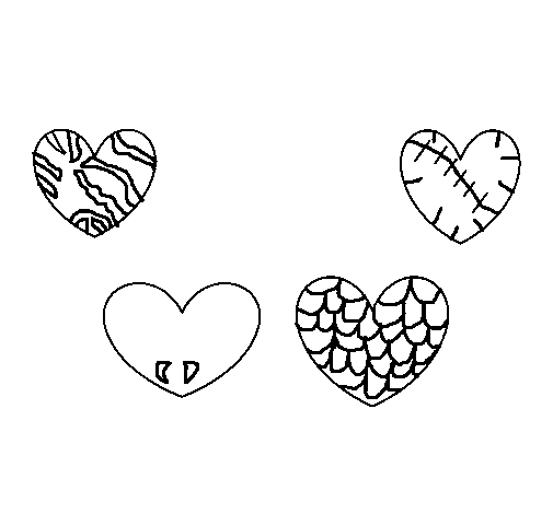 Dibujo de Cuatro corazones para Colorear - Dibujos.net