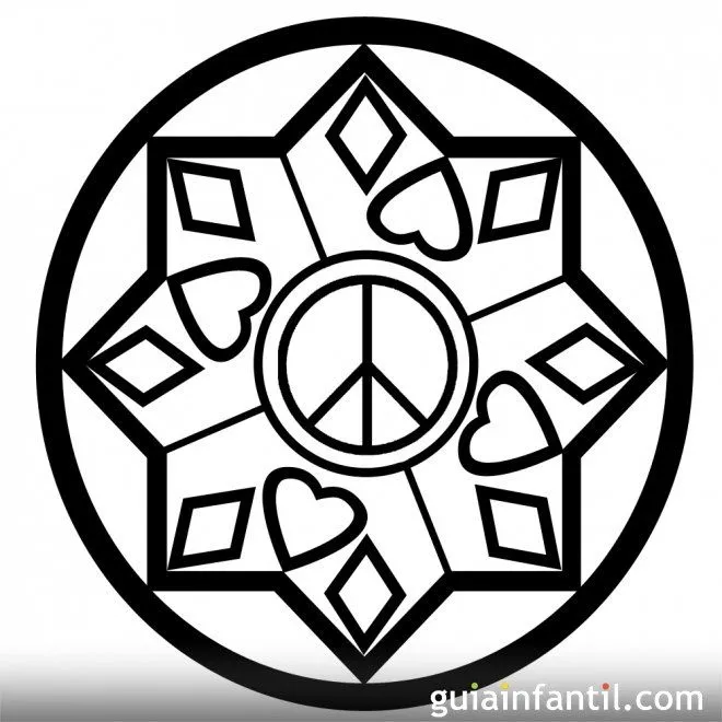 Dibujo con corazones y símbolo de la Paz - 10 Mandalas de la paz ...