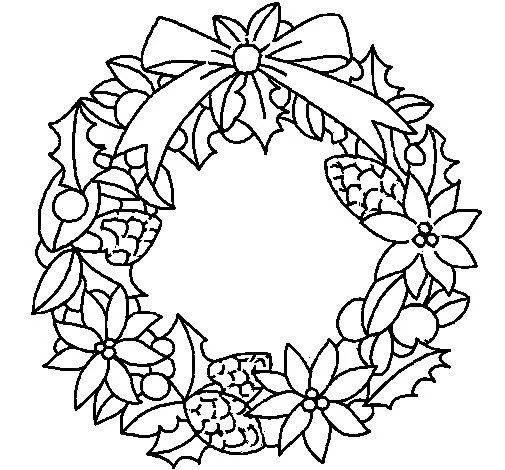 Dibujo de Corona de flores navideña para Colorear - Dibujos.net