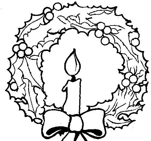 Dibujo de Corona de navidad y una vela para Colorear - Dibujos.net