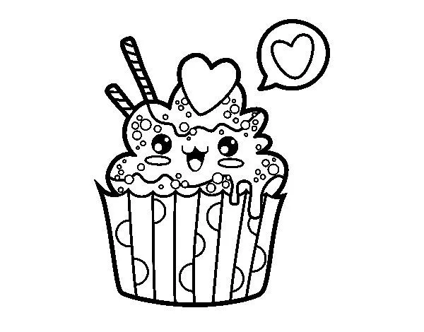 Dibujo de Cupcake kawaii para Colorear - Dibujos.net