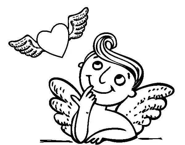 Dibujo de Cupido y corazón con alas para Colorear - Dibujos.net