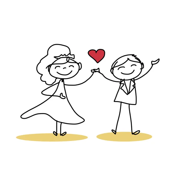 Dibujo de dibujos animados de pareja feliz boda a mano — Vector ...