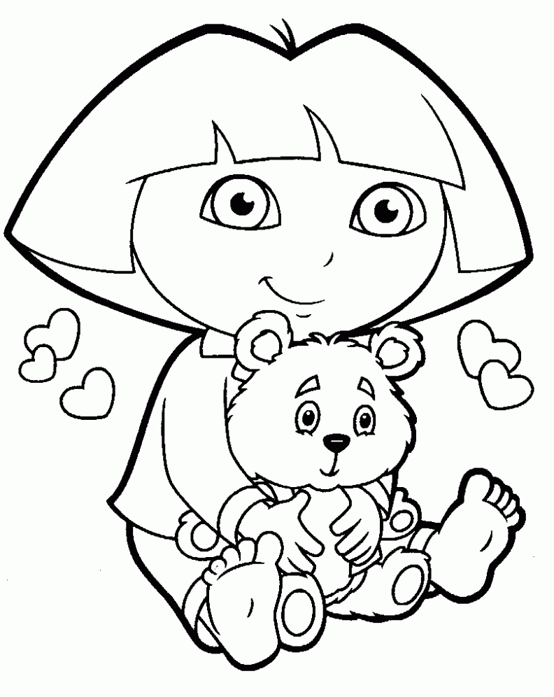 Dibujo de Dora y su oso de peluche para colorear. Dibujos infantiles ...