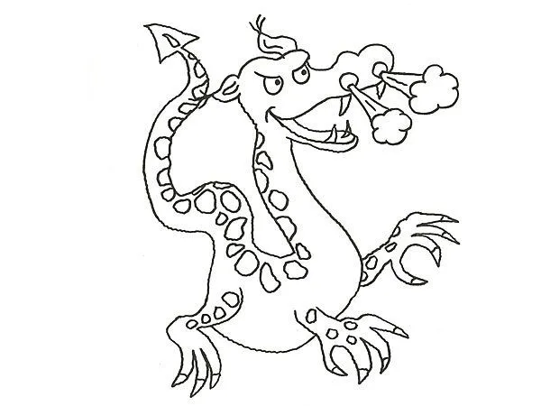 Imprimir: Dibujo de dragón echando fuego para colorear