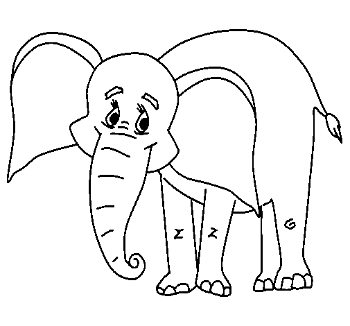 Dibujo de Elefante feliz para Colorear - Dibujos.net