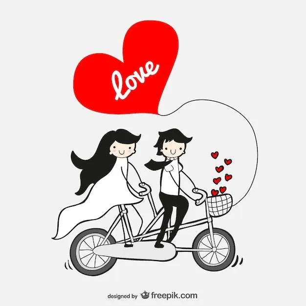 Dibujo estilo cómic de pareja en bicileta | Descargar Vectores gratis