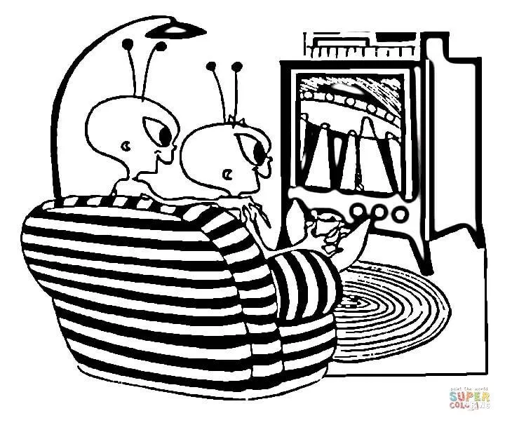 Dibujo de Extraterrestres mirando televisión para colorear ...