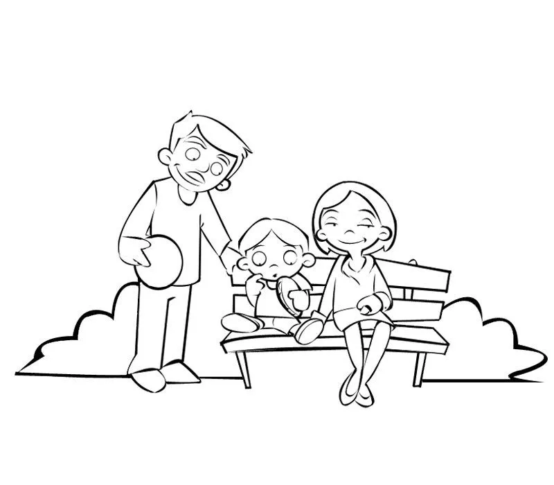 Dibujo de familia en el parque para colorear con los niños